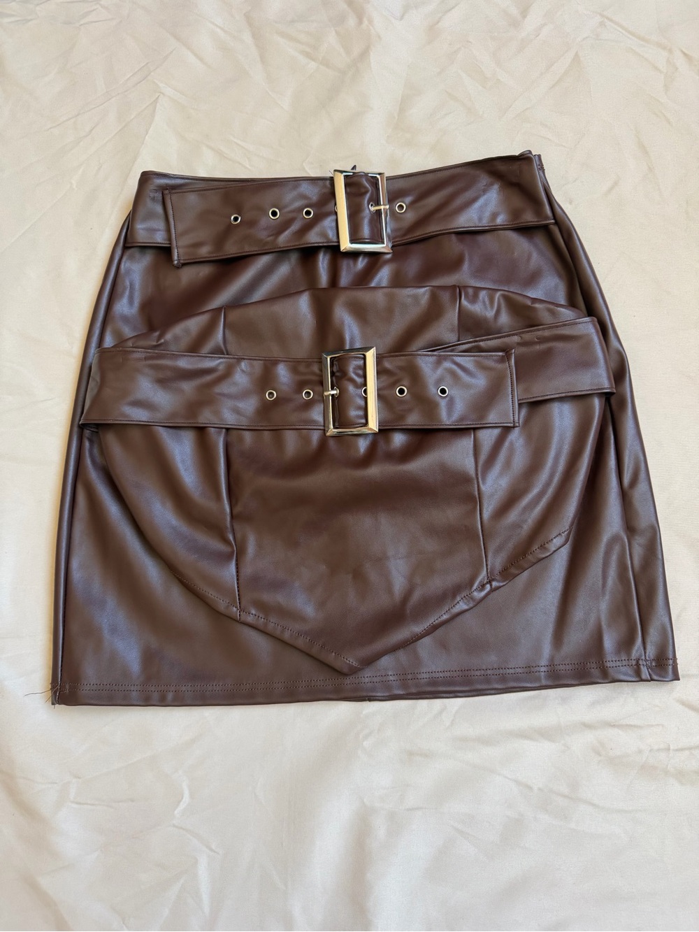 Brown Vegan Leather Belted Skirt Set - Picture 2 of 2